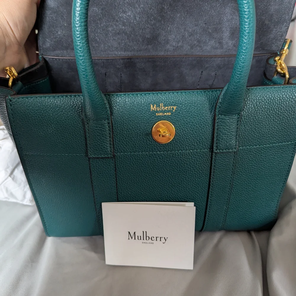 Mulberry Green Small Bayswater Satchel with Gold Hardware and Textured Leather - Picture 8 of 9
